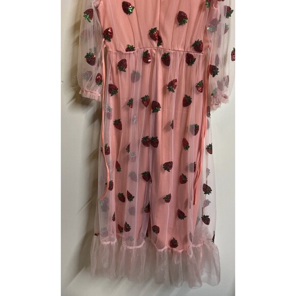 Handmade Regency Era Bridgerton Dress Large Strawberry Sequins Lace Maxi Pink - Picture 8 of 10